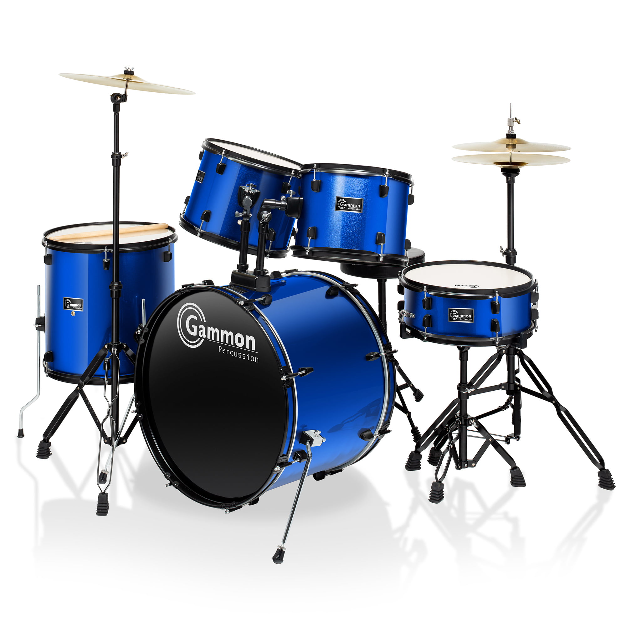 Adult Drum Set - Full Size Kit with Stool & Stands - Blue