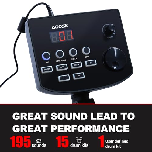 AODSK Electric Drum Kit - Beginner-friendly, 15 Kits, 195 Sounds