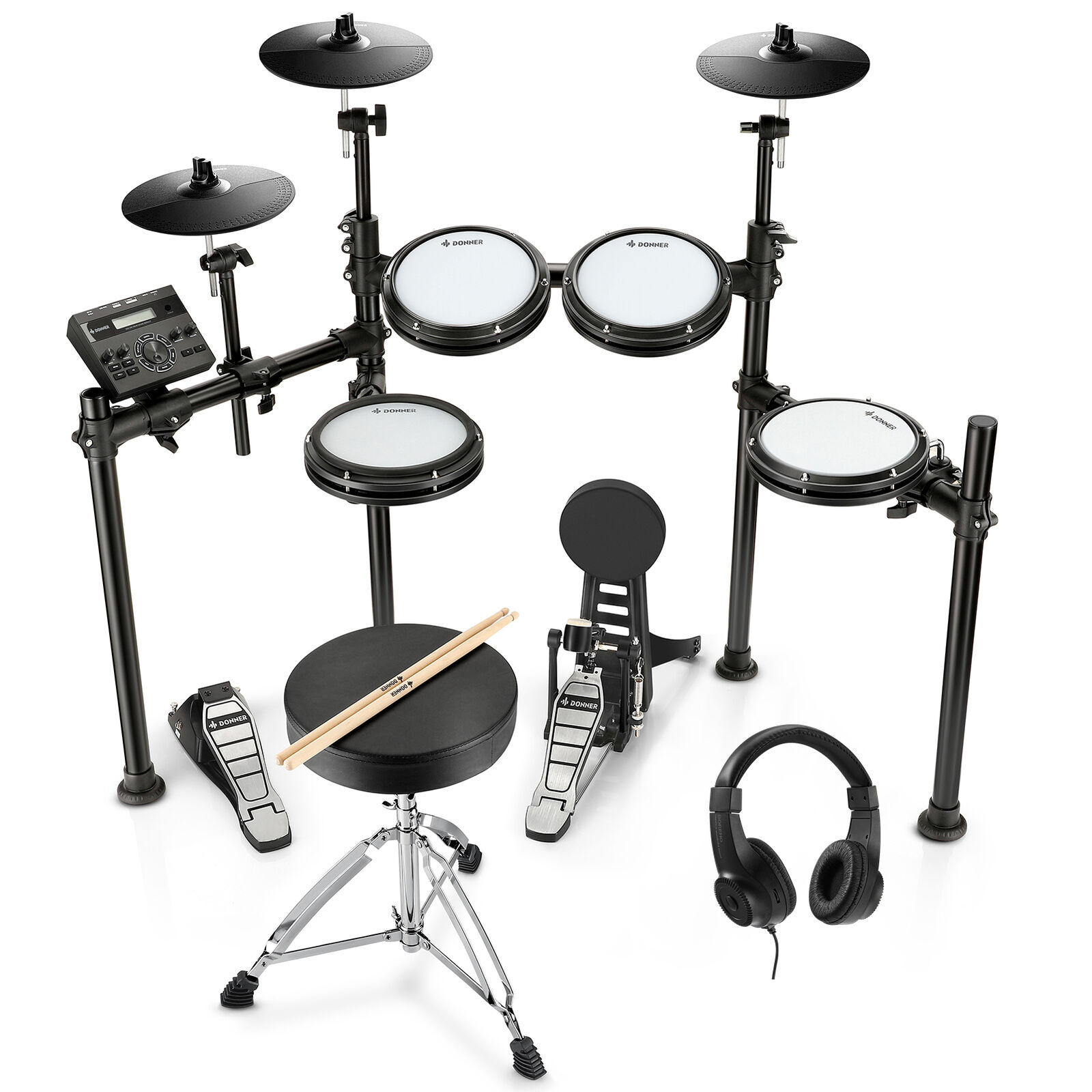 Donner DED-200 Electric Drum Set: Mesh Pads, Dual Zone