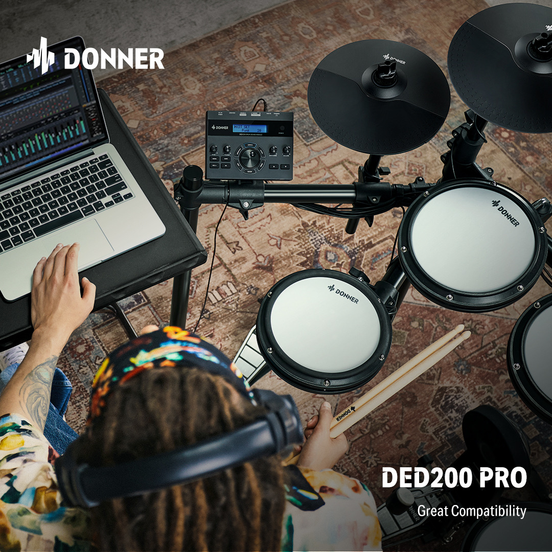 Donner DED-200 Electric Drum Set: Mesh Pads, Dual Zone
