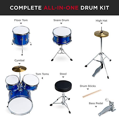 Kids 5-Piece Drum Kit with Cymbals & Pedal - Blue