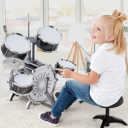 Kids Beginner Drum Kit with LED Lights - Black