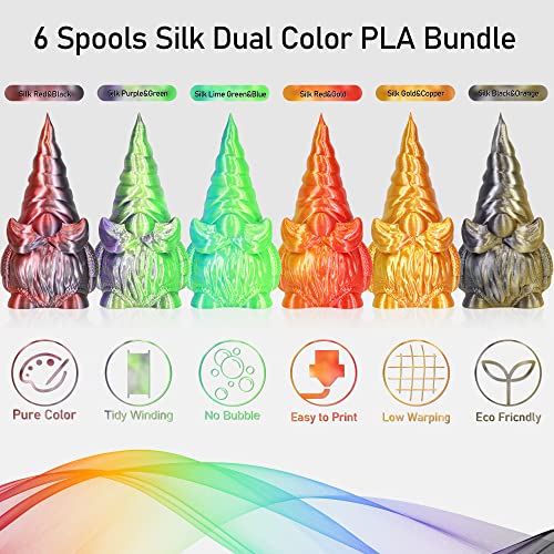 MIKA3D 6-Pack Dual Color Silk PLA Filament Bundle