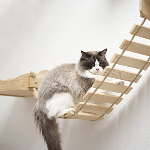Wall-mounted Cat Climbing Shelf with Sisal Bridge