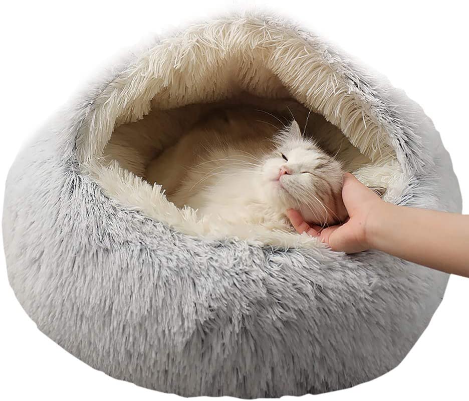 Round Plush Cat Bed for Dogs & Cats