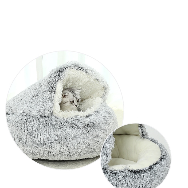 Round Plush Cat Bed for Dogs & Cats