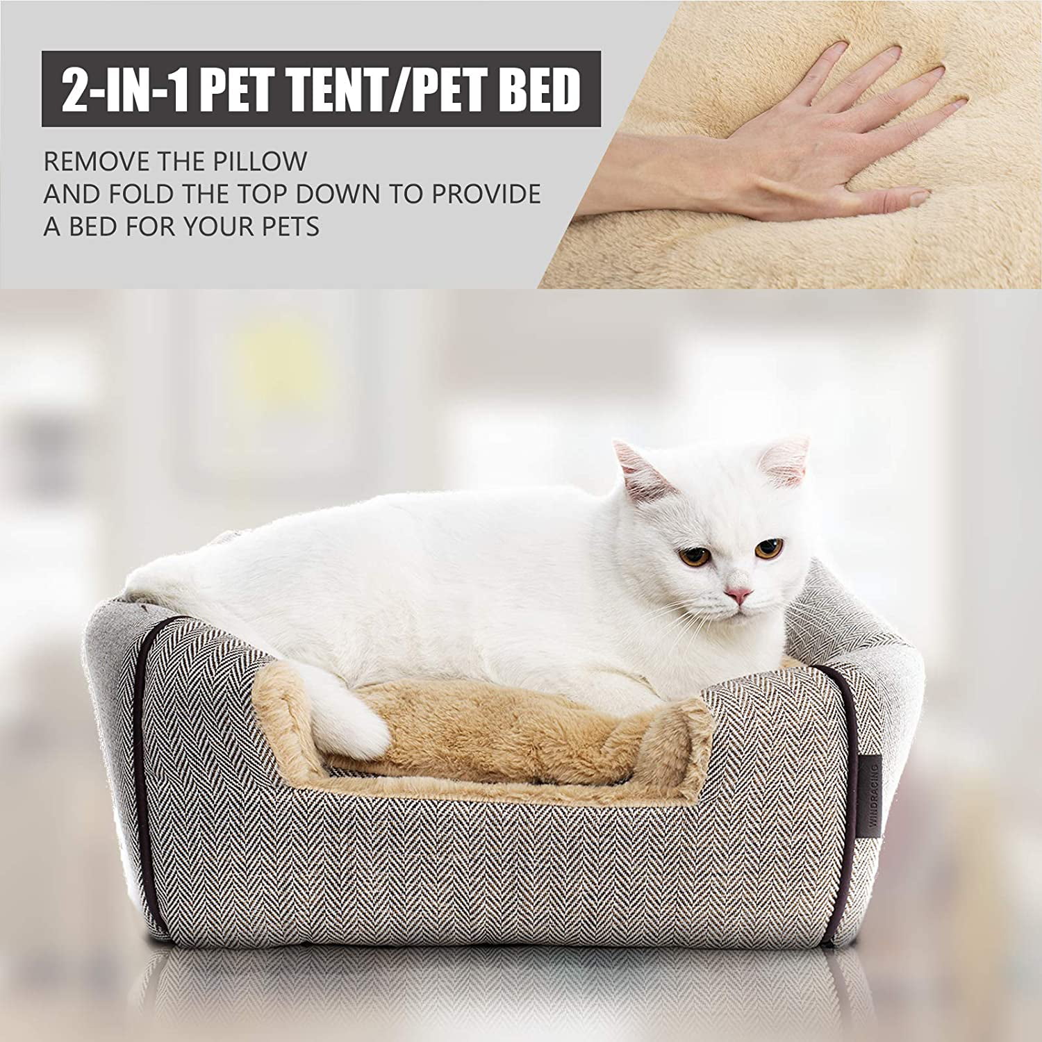 Cat Bed for Indoor Cats - Cat Cave Bed Cat House Cat Tent with Removable Washable Cushioned Pillow