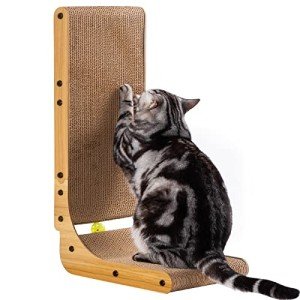 L-Shaped Cat Scratcher with Ball Toy and Catnip