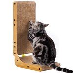 L-Shaped Cat Scratcher with Ball Toy and Catnip