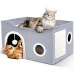Cozy Indoor Cat House with Scratch Pad & Fluffy Ball