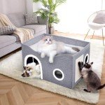 Cozy Indoor Cat House with Scratch Pad & Fluffy Ball