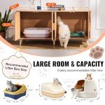 Cat Litter Box Cabinet with Rattan Decor Doors