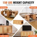 Cat Litter Box Cabinet with Rattan Decor Doors