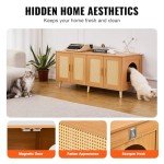 Cat Litter Box Cabinet with Rattan Decor Doors