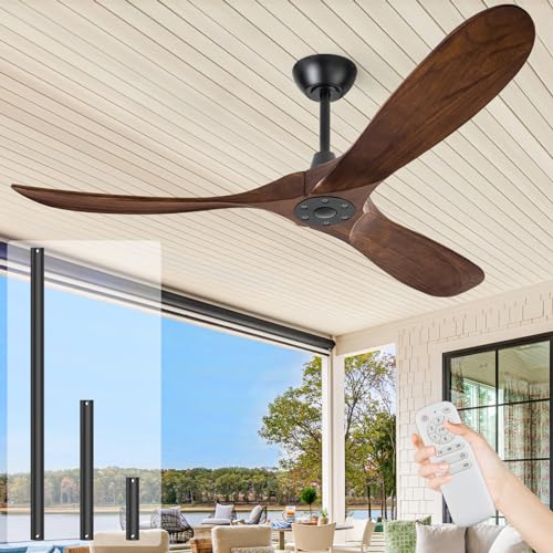 ZIMOFLL 60" Outdoor Ceiling Fan, Walnut Wood Blades
