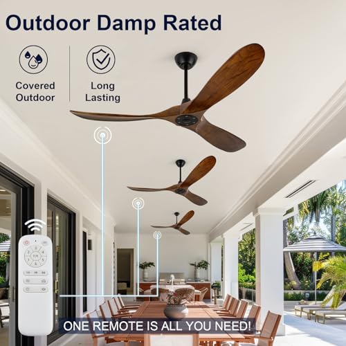 ZIMOFLL 60" Outdoor Ceiling Fan, Walnut Wood Blades