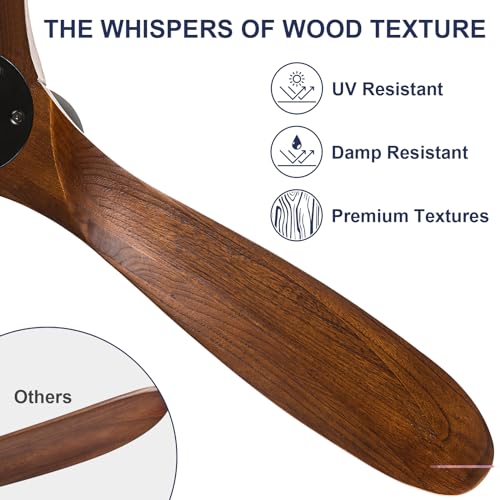 ZIMOFLL 60" Outdoor Ceiling Fan, Walnut Wood Blades