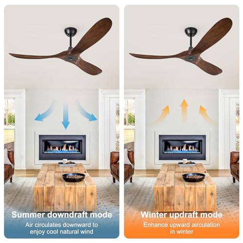 ZIMOFLL 60" Outdoor Ceiling Fan, Walnut Wood Blades