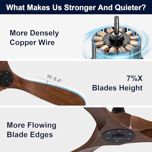 ZIMOFLL 60" Outdoor Ceiling Fan, Walnut Wood Blades