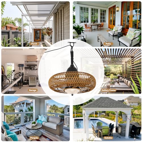 Waterproof Boho Rattan Ceiling Fan with Lights & Remote