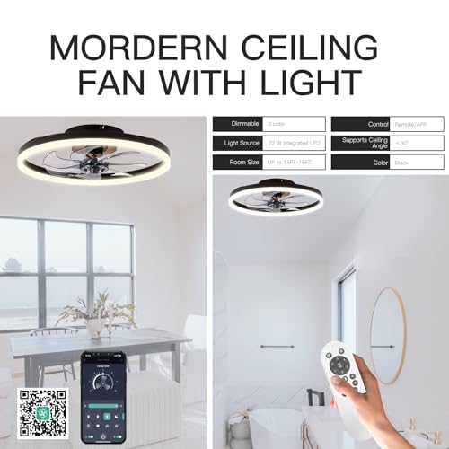 20'' Modern Low Profile Ceiling Fan with LED Light