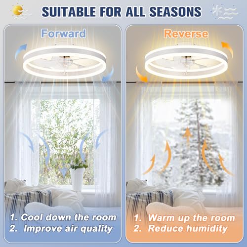 VOLISUN 19.7in Flush Mount Ceiling Fans with Lights