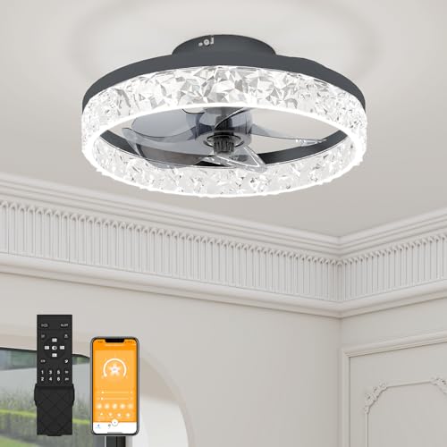 Black modern 15.7in bladeless fandelier ceiling fan with remote