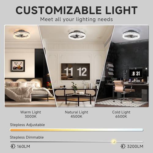 Black modern 15.7in bladeless fandelier ceiling fan with remote