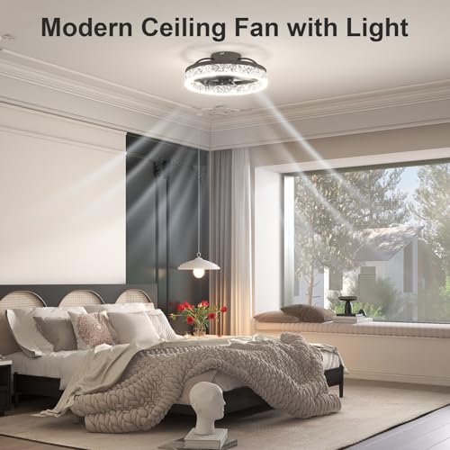 Black modern 15.7in bladeless fandelier ceiling fan with remote