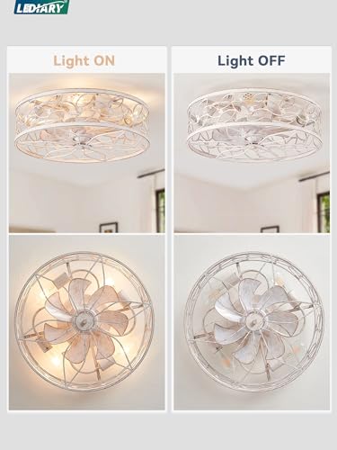 Caged LED Ceiling Fan with Remote, Small Profile