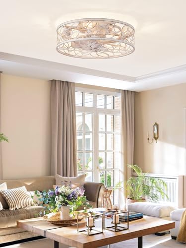 Caged LED Ceiling Fan with Remote, Small Profile