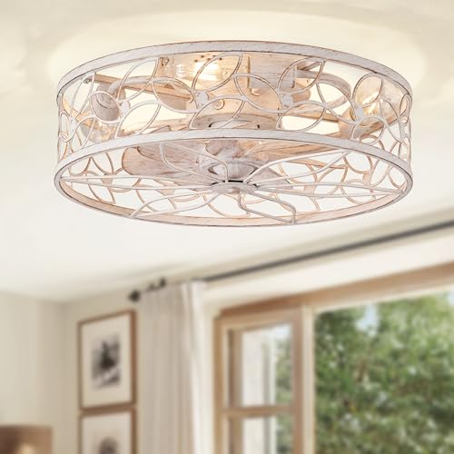 Caged LED Ceiling Fan with Remote, Small Profile