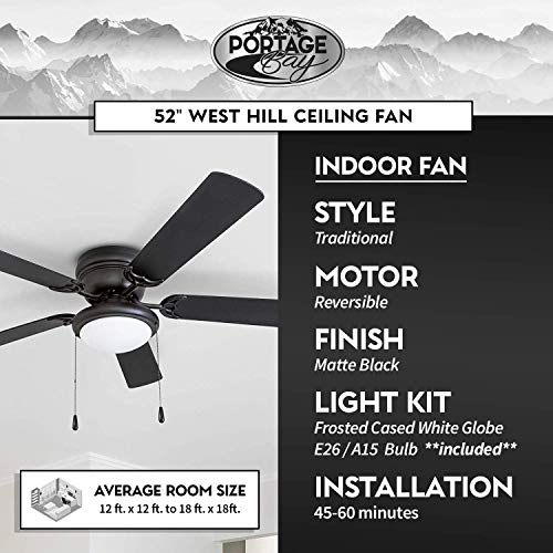 Matte Black West Hill 52" Ceiling Fan with Light