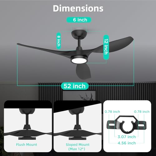 52" Roomratv Ceiling Fans with Lights, Remote, Quiet Motor