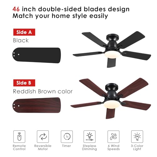 46" Low Profile Ceiling Fan with Lights & Remote (Black)