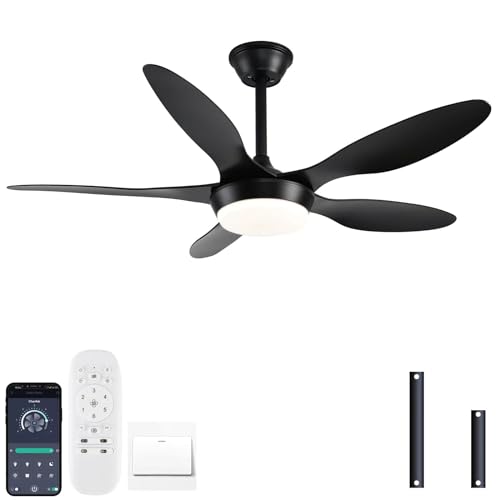 Black Modern Ceiling Fans w/ Remote/APP Control, 46