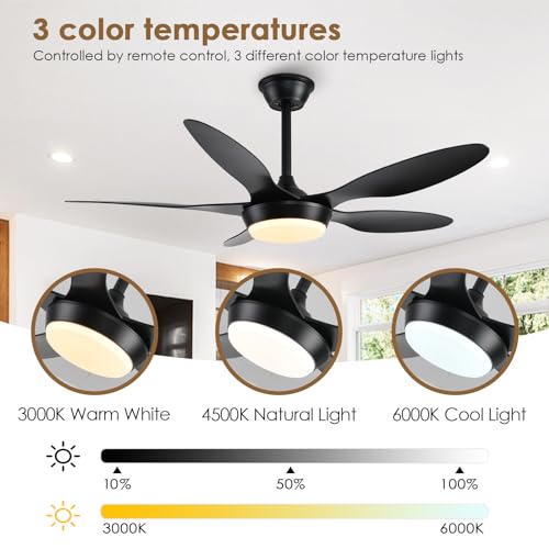 Black Modern Ceiling Fans w/ Remote/APP Control, 46