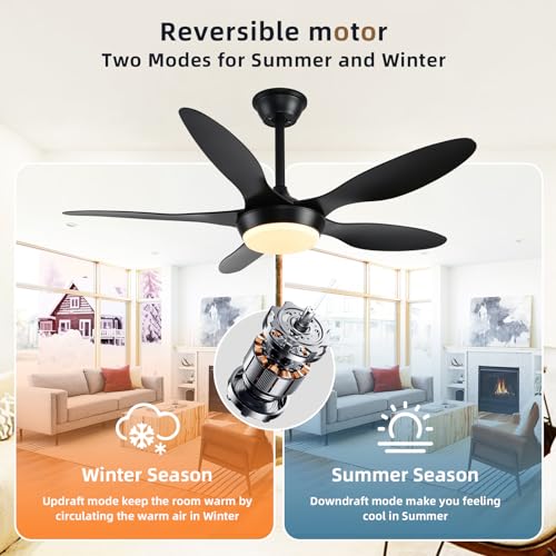 Black Modern Ceiling Fans w/ Remote/APP Control, 46