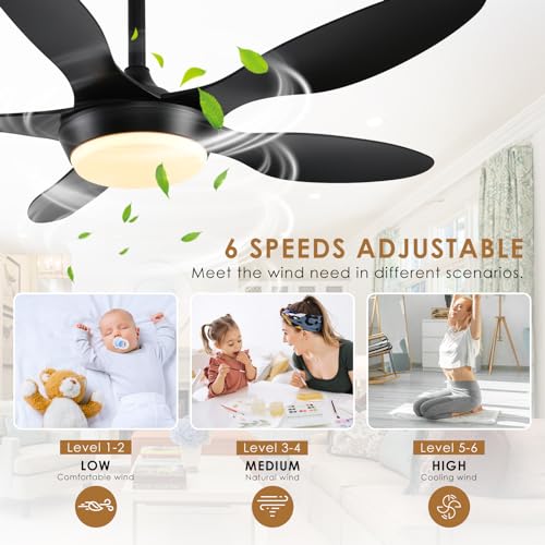 Black Modern Ceiling Fans w/ Remote/APP Control, 46