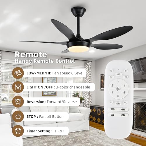 Black Modern Ceiling Fans w/ Remote/APP Control, 46