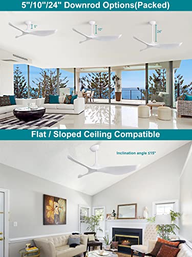 Sofucor 52" Modern Ceiling Fan, White, Reversible Motor