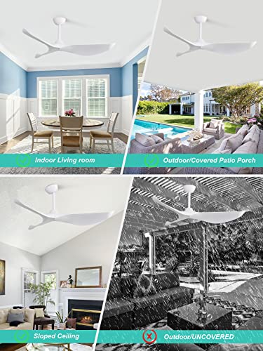 Sofucor 52" Modern Ceiling Fan, White, Reversible Motor