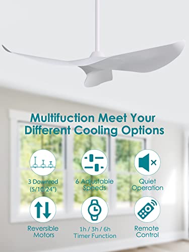 Sofucor 52" Modern Ceiling Fan, White, Reversible Motor