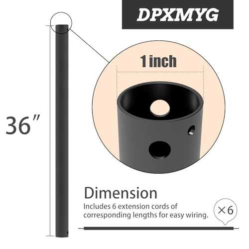 Black 36" Ceiling Fan Downrod Extension Cord, 1" OD