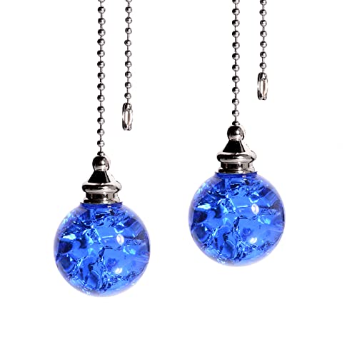 2 Blue Crystal Glass Ice Cracked Ball Pull Chains