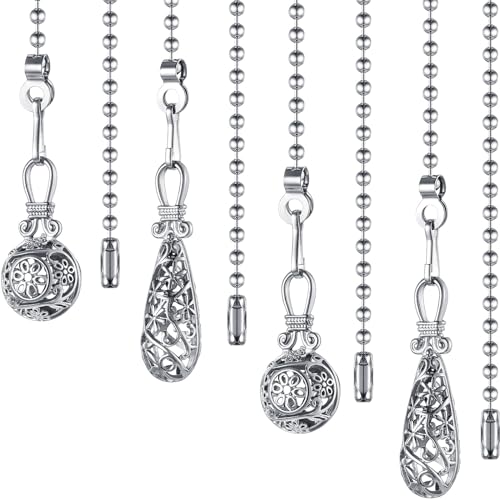 Vintage Ceiling Fan Pull Chain Danglers (Silver, 4 Pack)
