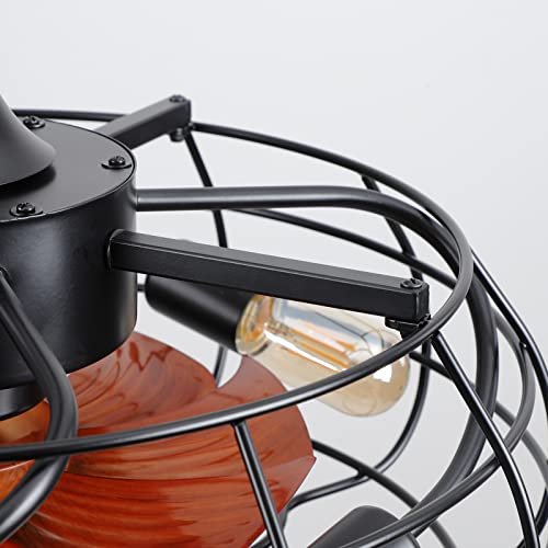 Black Caged Ceiling Fan with Lights, Remote Control