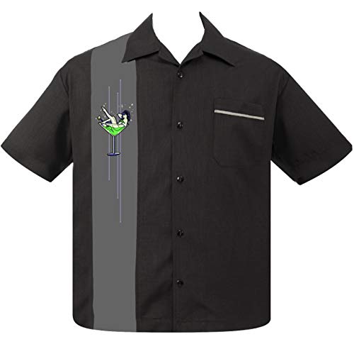 Black Martini Glass Pinup Bowling Lounge Shirt (XL)