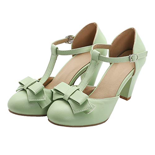 Mint Green T-Strap Mary Janes with Cones Heels
