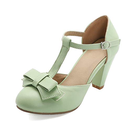 Mint Green T-Strap Mary Janes with Cones Heels